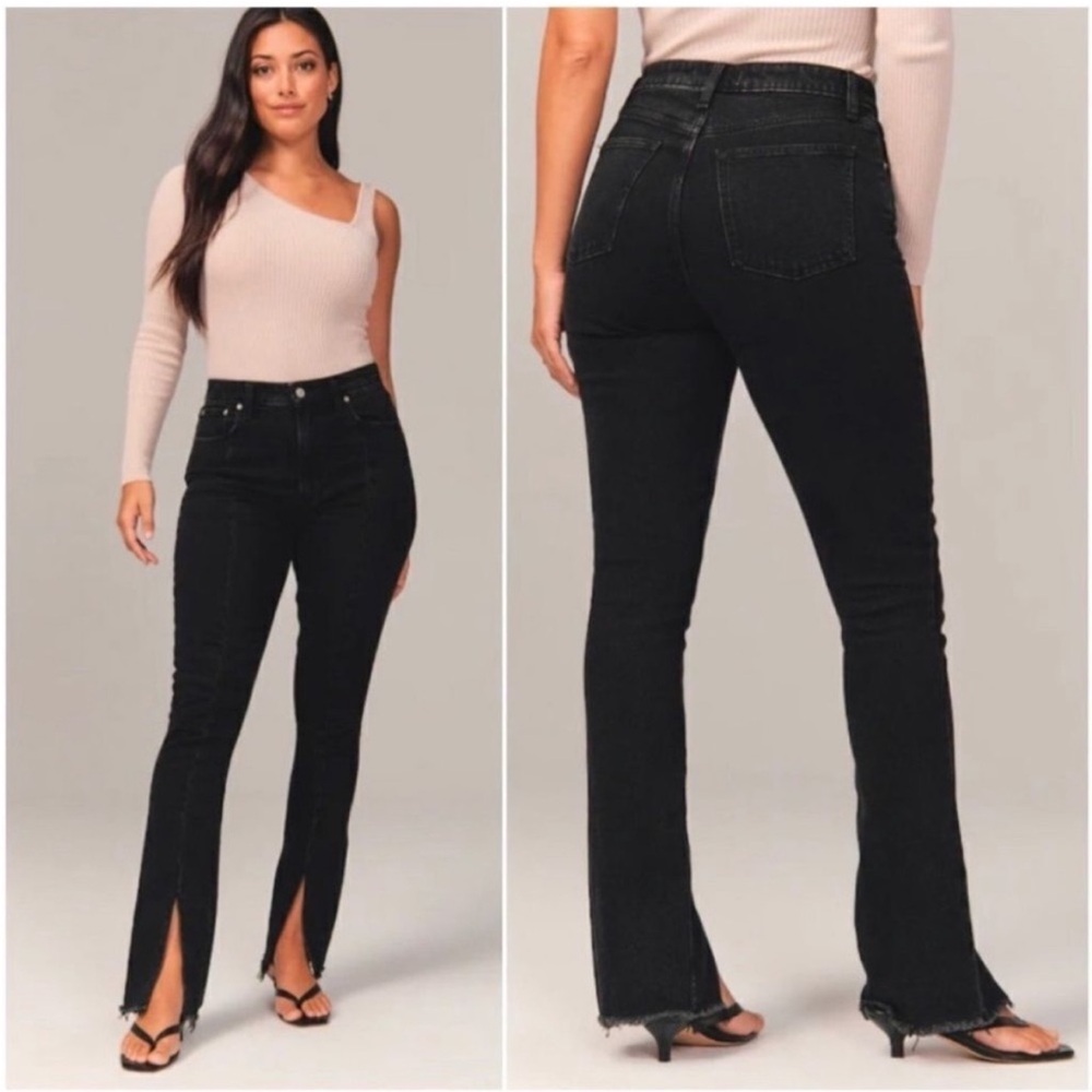 Abercrombie & Fitch The Skinny High Rise Black Jeans Split Hem Curve Love